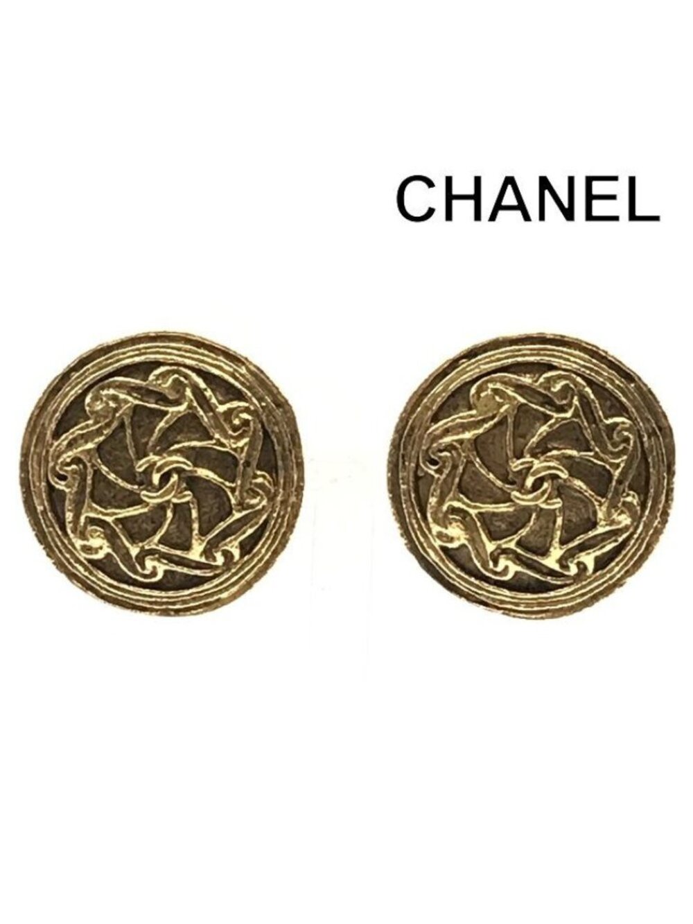 Chanel CC Logo Circle Earrings Vintage Gold